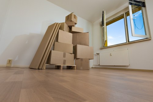 Office furniture and boxes prepared for relocation near Tooting Broadway