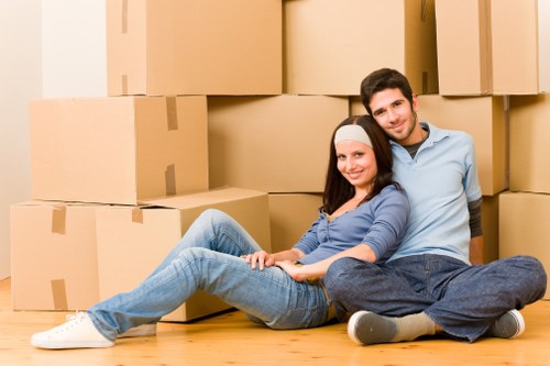 Moving van and boxes for a home move in Tooting
