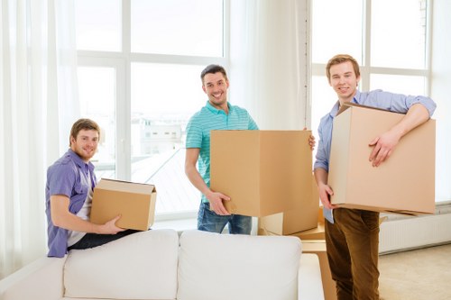Packed boxes and furniture ready for house removals in Tooting