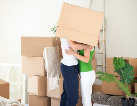 Packed moving boxes ready for transport during a Tooting house move